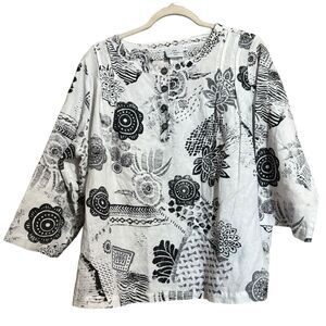 Hot Cotton Tunic Top Womens Large Petite Multicolor Linen Blend Artsy Blouse